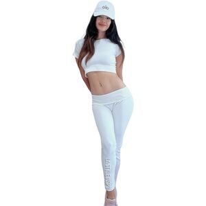 California Full Leggings Set 2 PCS Short Sleeved in Lavender, White Size S-M